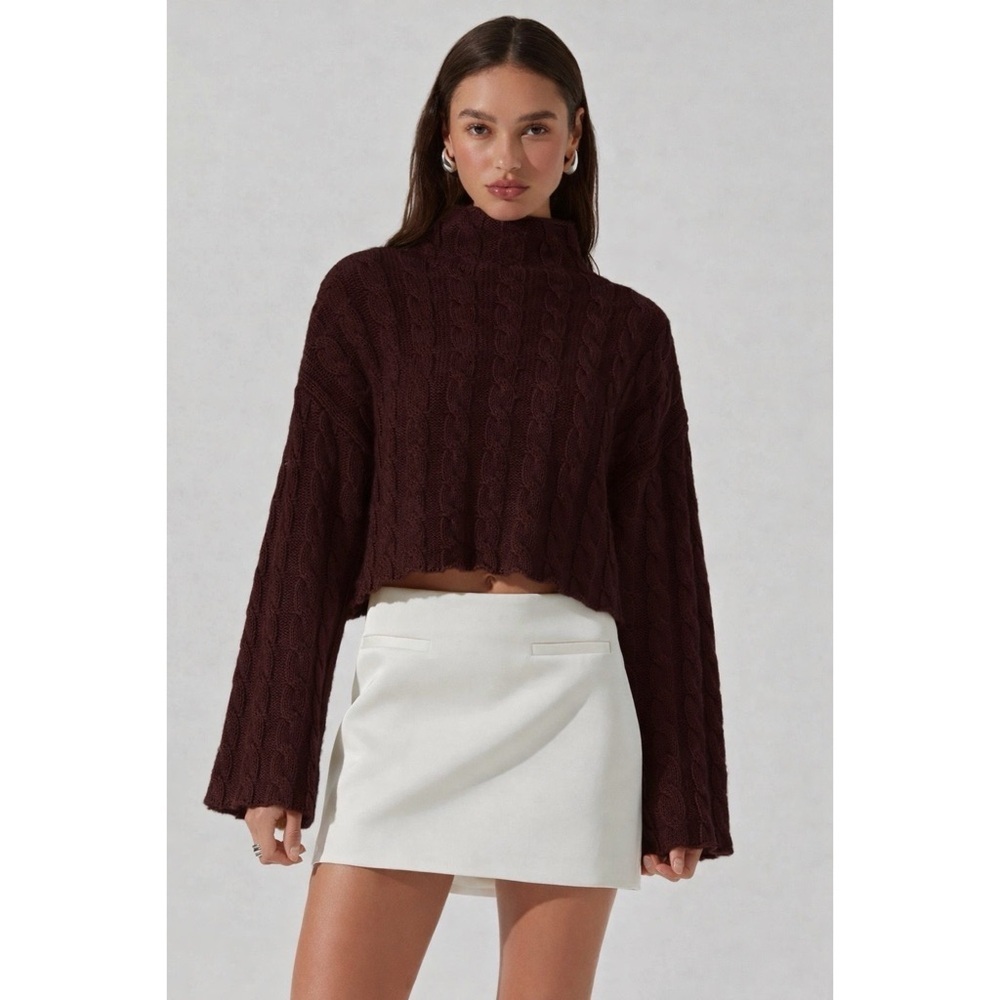 ASTR Sloan Chunky Cable Knit Brown Sweater S